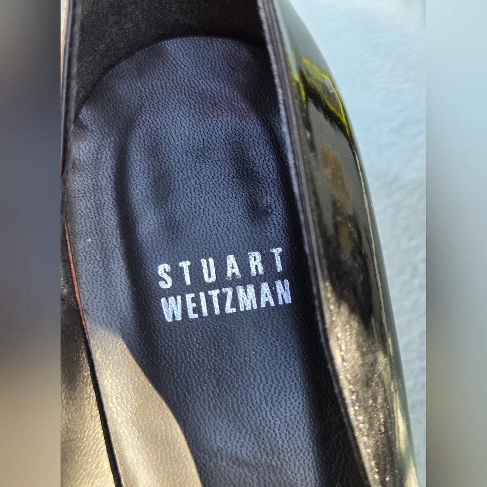 STUART WEITZMAN Peep Toe Sz 10 M Black Patent Leather High Heels